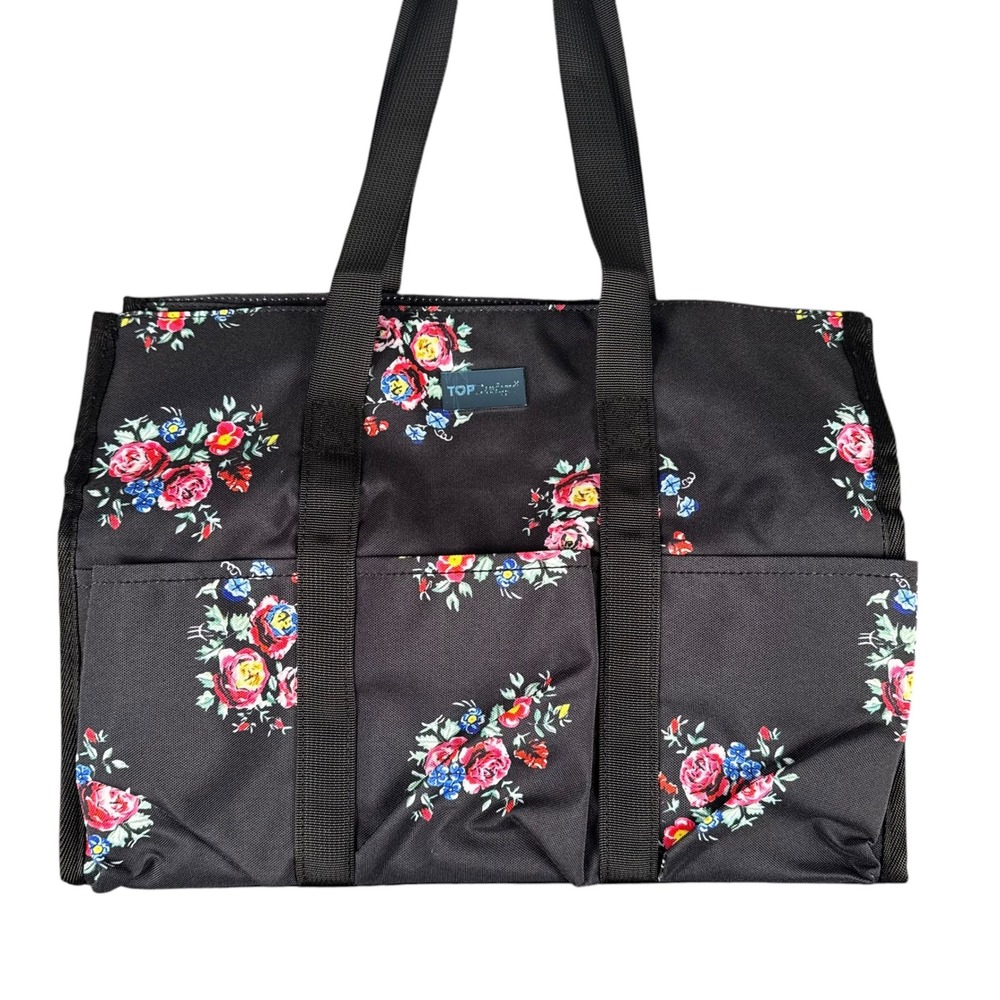 TOPDesign Floral‎ Utility Water Resistant Tote Bag Black Multi Pocket Organizer